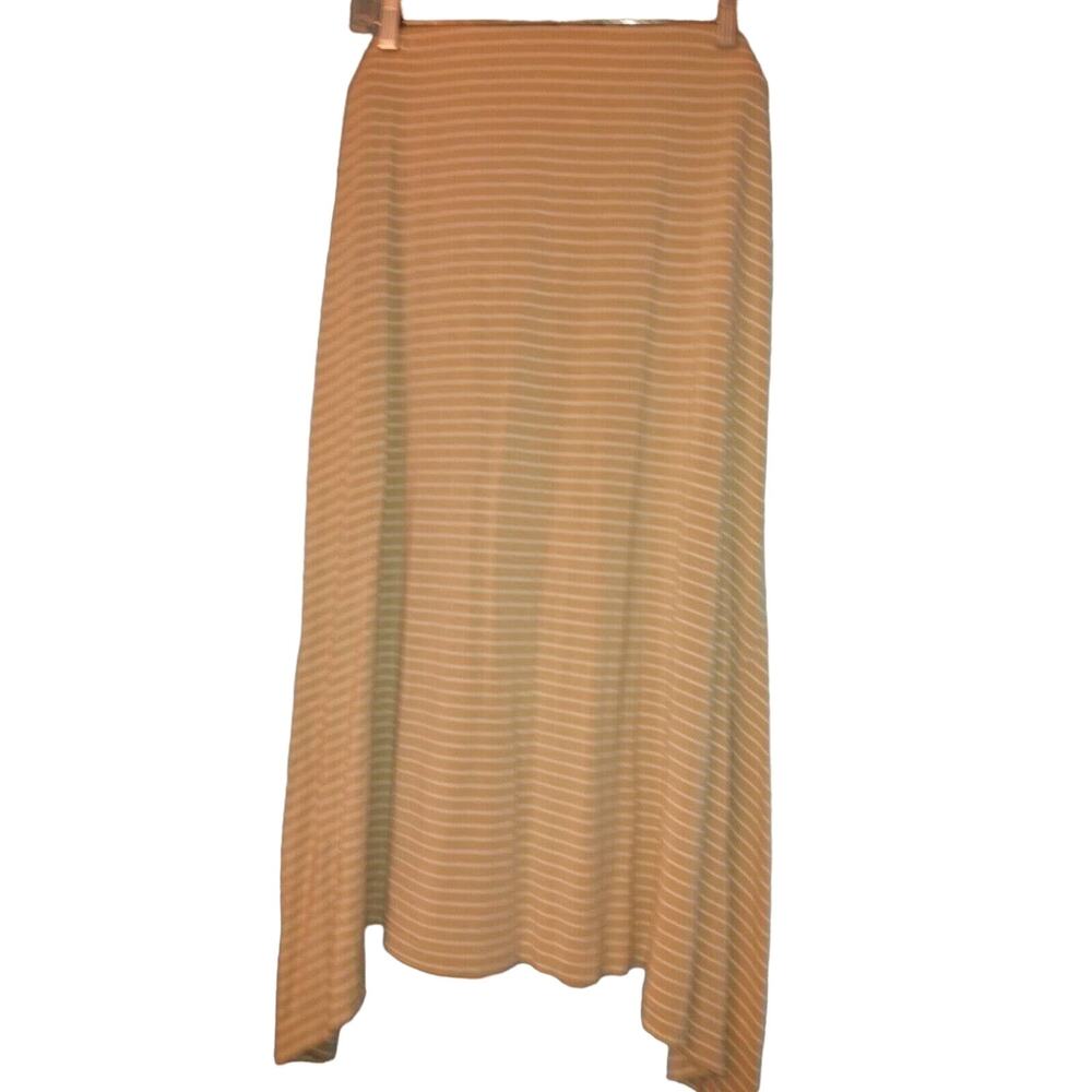 J. Jill Beige & White Striped Jersey Knit Shark Tooth Hem Skirt, Size‎ L